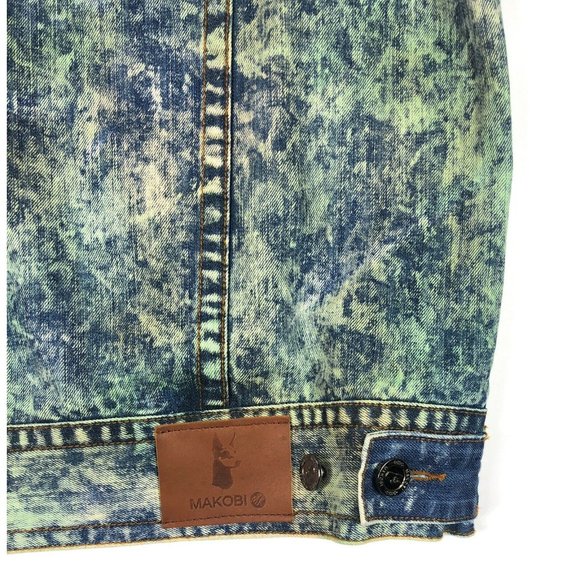 Makobi Acid Wash Mint Distressed Denim Jean Jacket - Picture 9 of 9